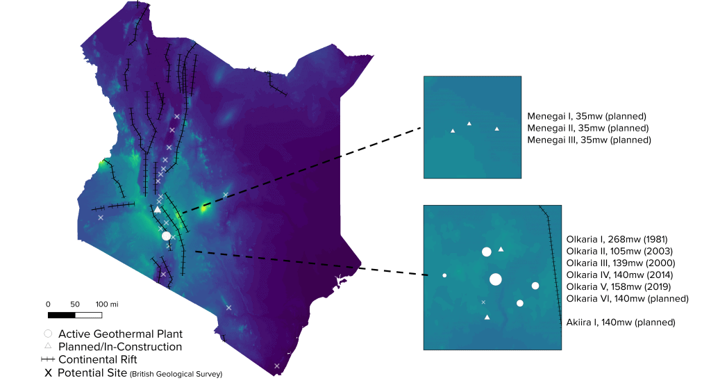 Map of Kenya geothermal stations