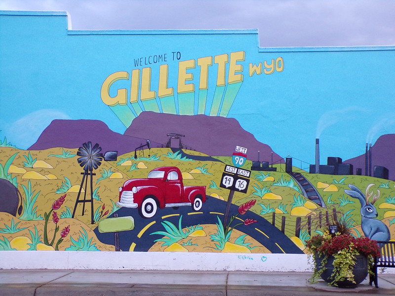 A mural welcoming people to Gillette, Wyoming