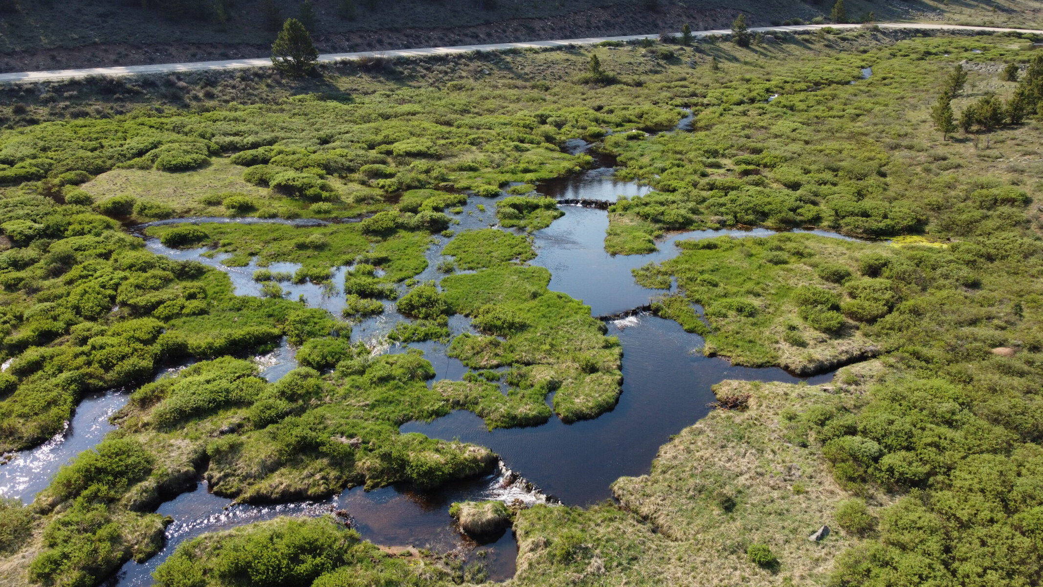 An aerial view of Trail Creek near Crested Butte, Colorado.