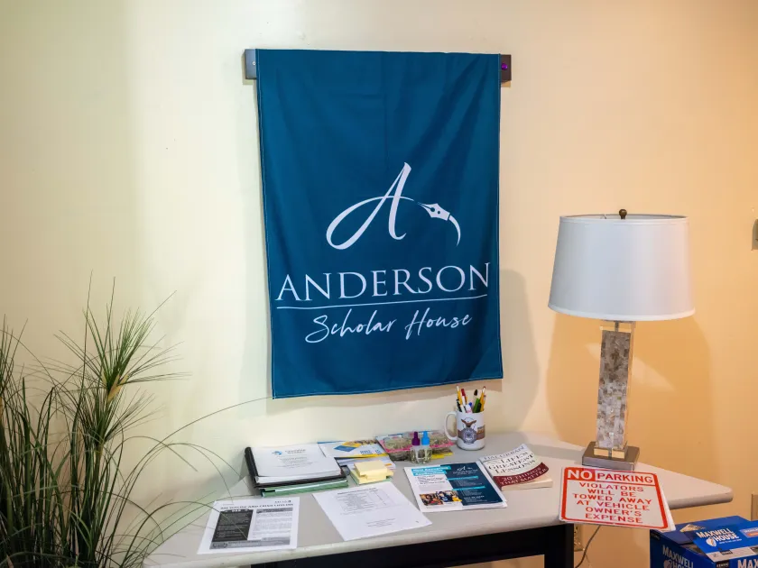 A desk at Anderson Scholar House