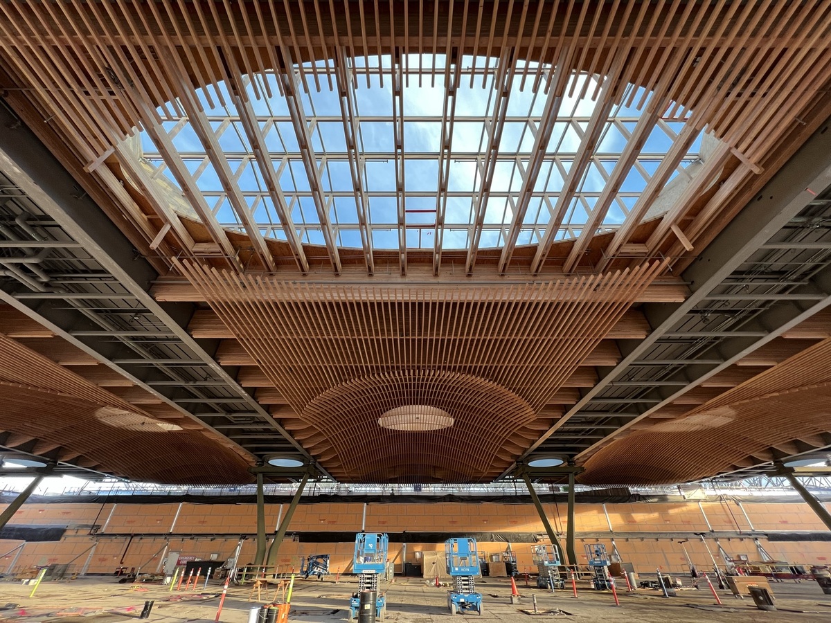PDX's new wooden roof with skylight.