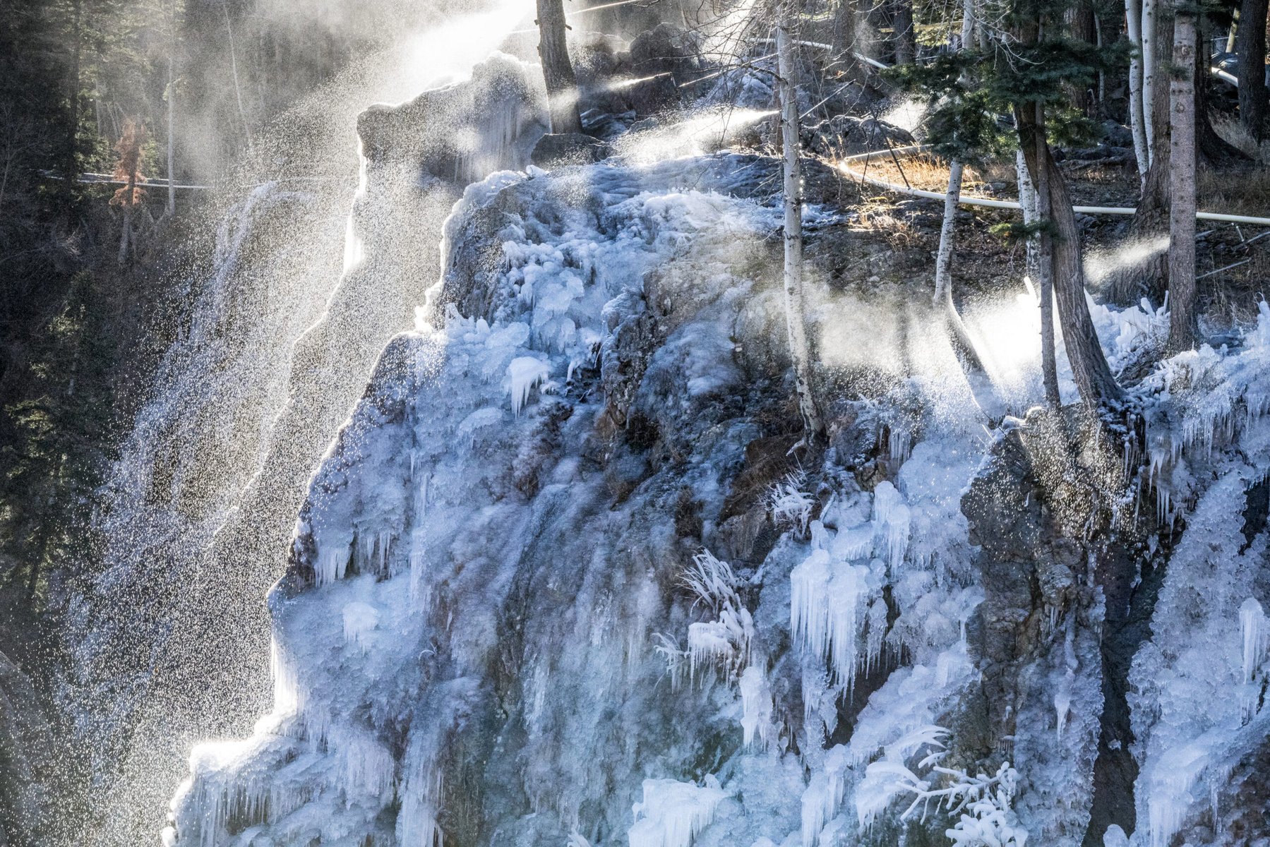 Sunlight glimmers on ice at the Ouray Ice Park.