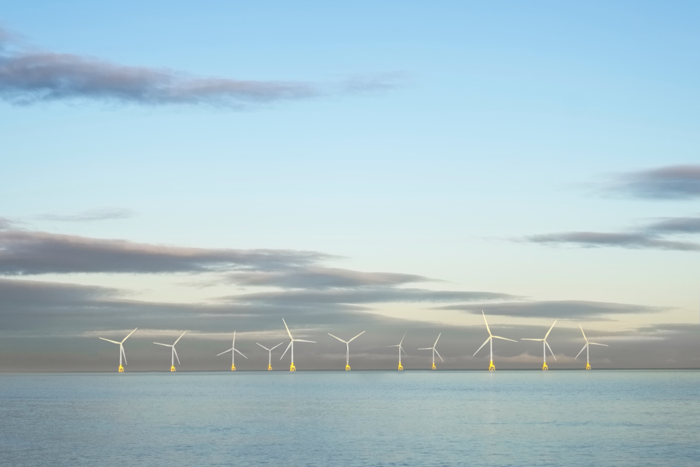 A wind farm off the coast of Scotland near Aberdeen.