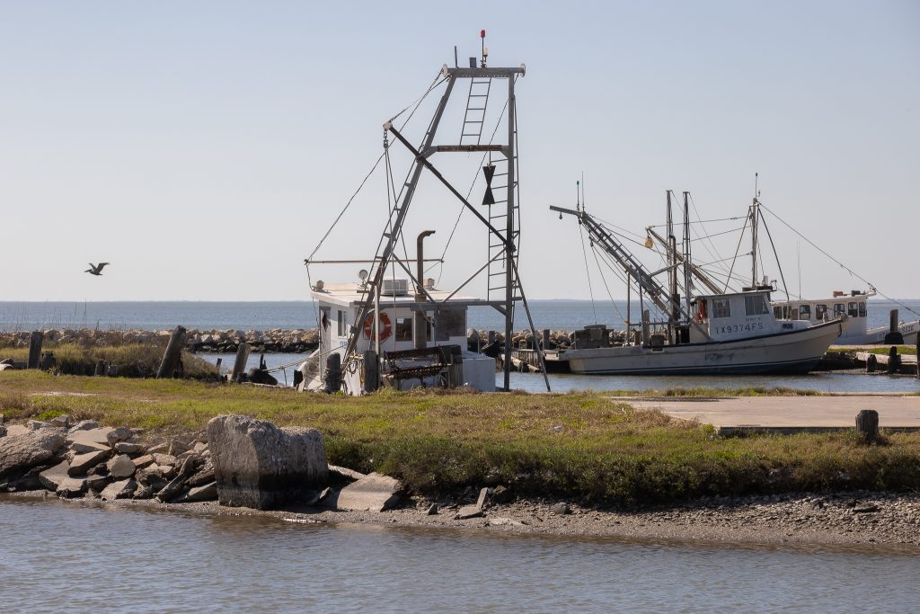 Docked shrimp boats in Seadrift, Texas.