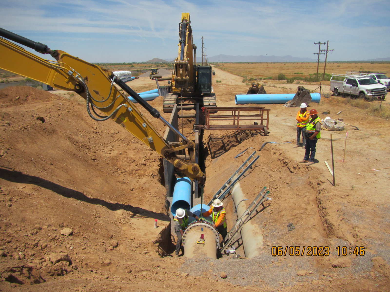 A shot of a reclaimed water pipeline under construction in the Arizona desert.