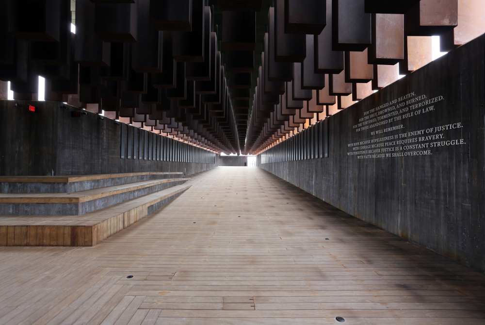 A memorial for the victims of lynching at the National Memorial for Peace and Justice in Montgomery, Alabama.