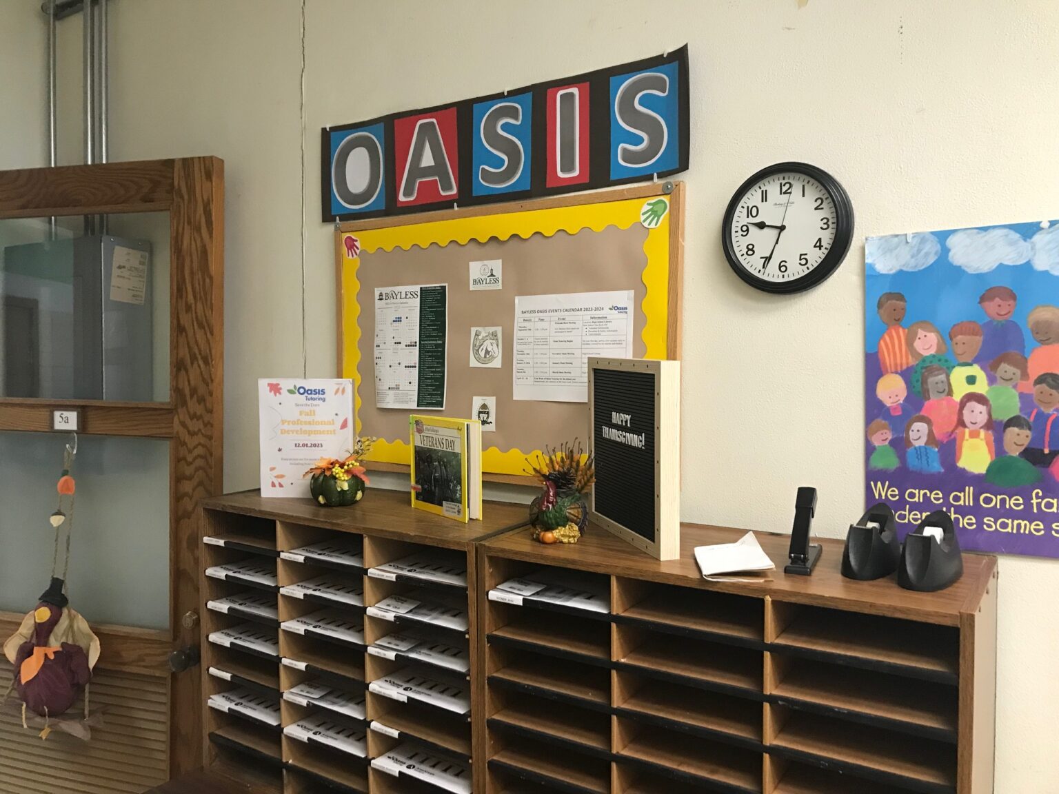 Mailboxes in an Oasis classroom.