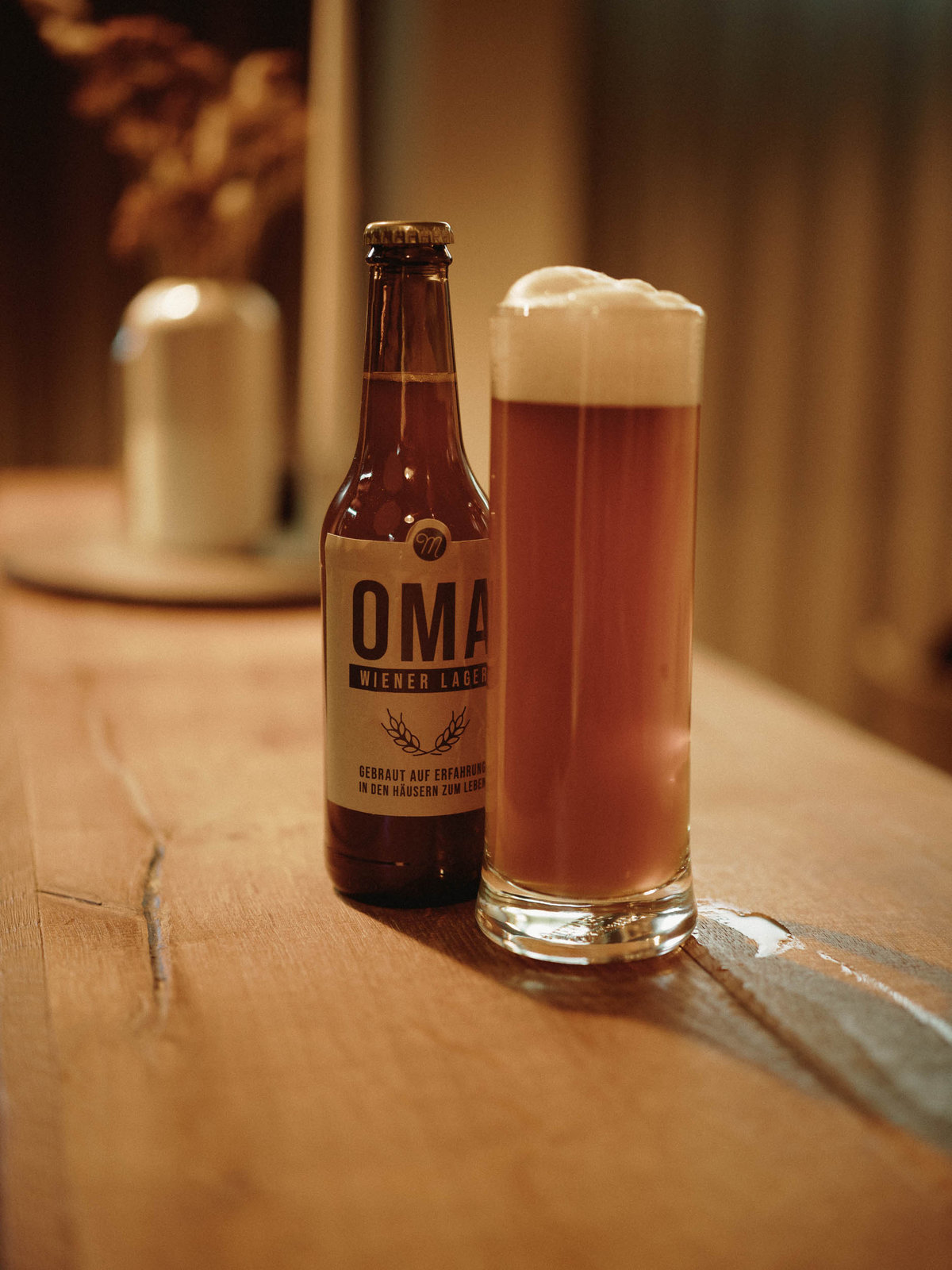 A bottle of Oma (“grandma”) Viennese lager.