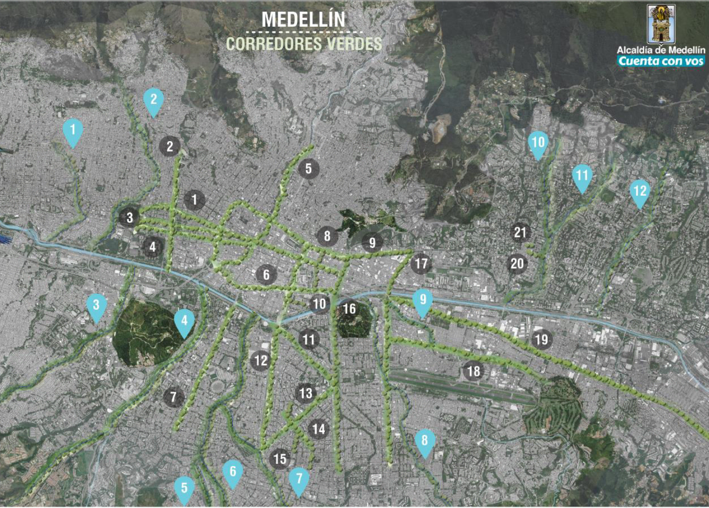 A map of Medellín's Green Corridors. 