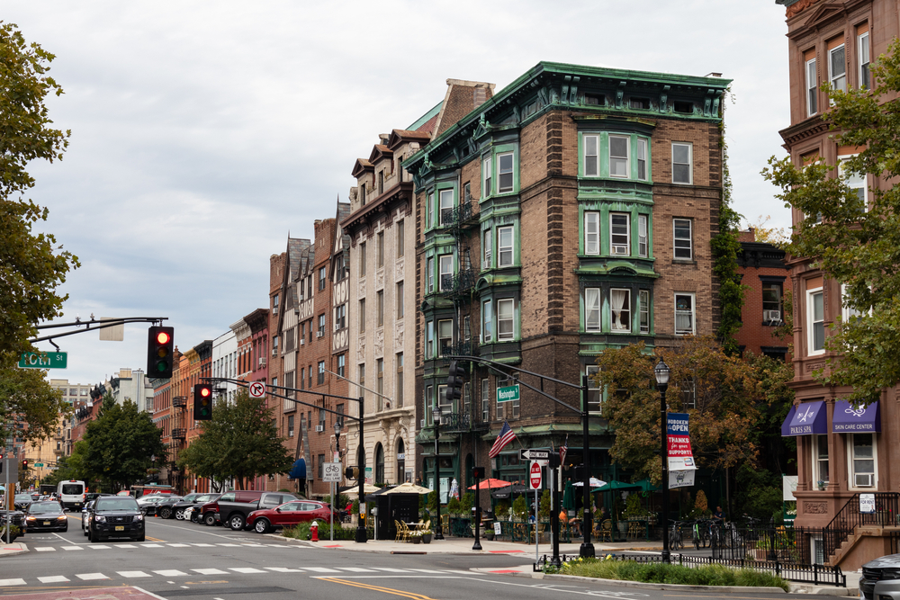 Historic buildings in downtown Hoboken, New Jersey.