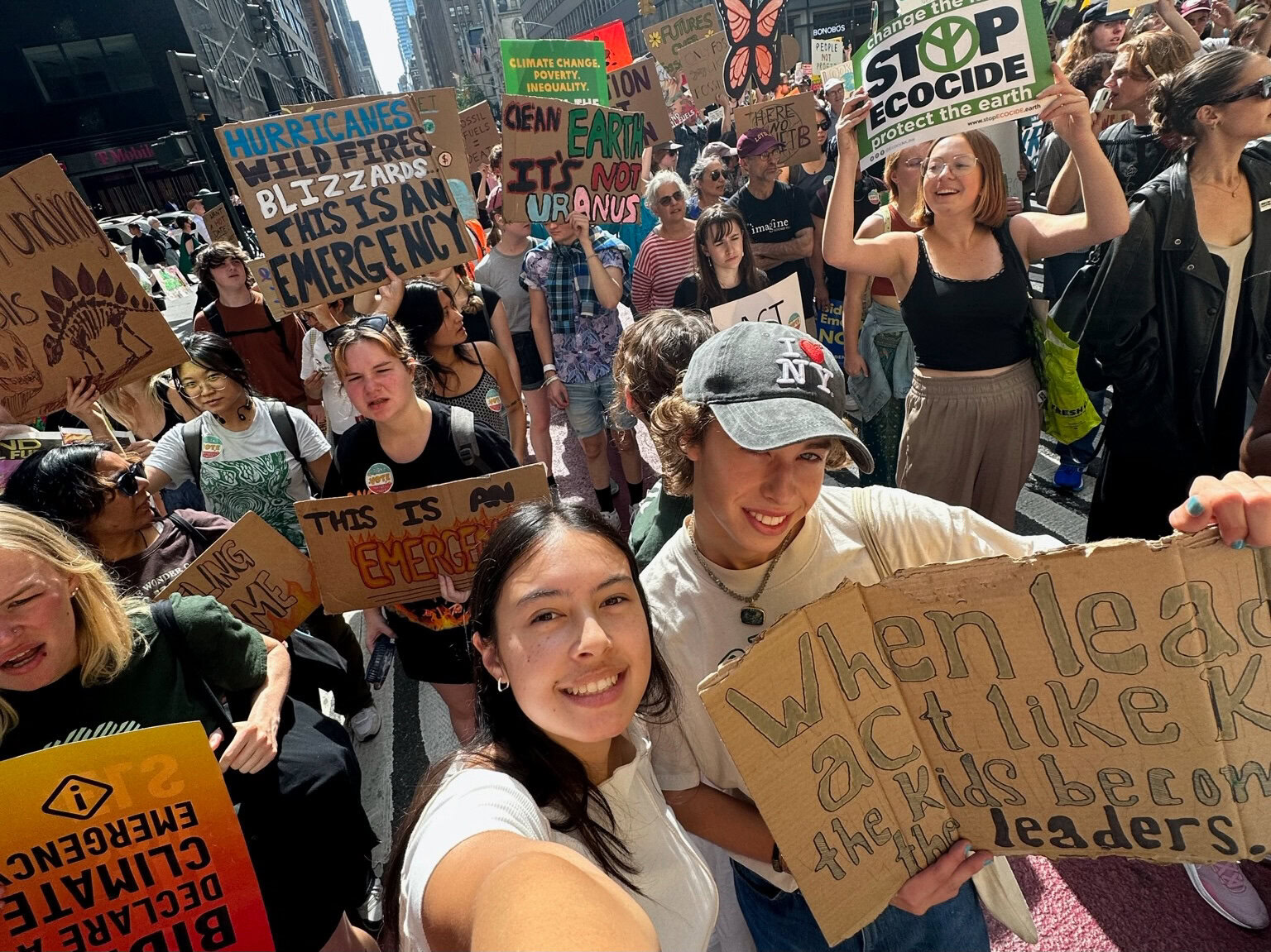 Finn Does (front right) and others at the March to End Fossil Fuels in New York in September 2023. 
