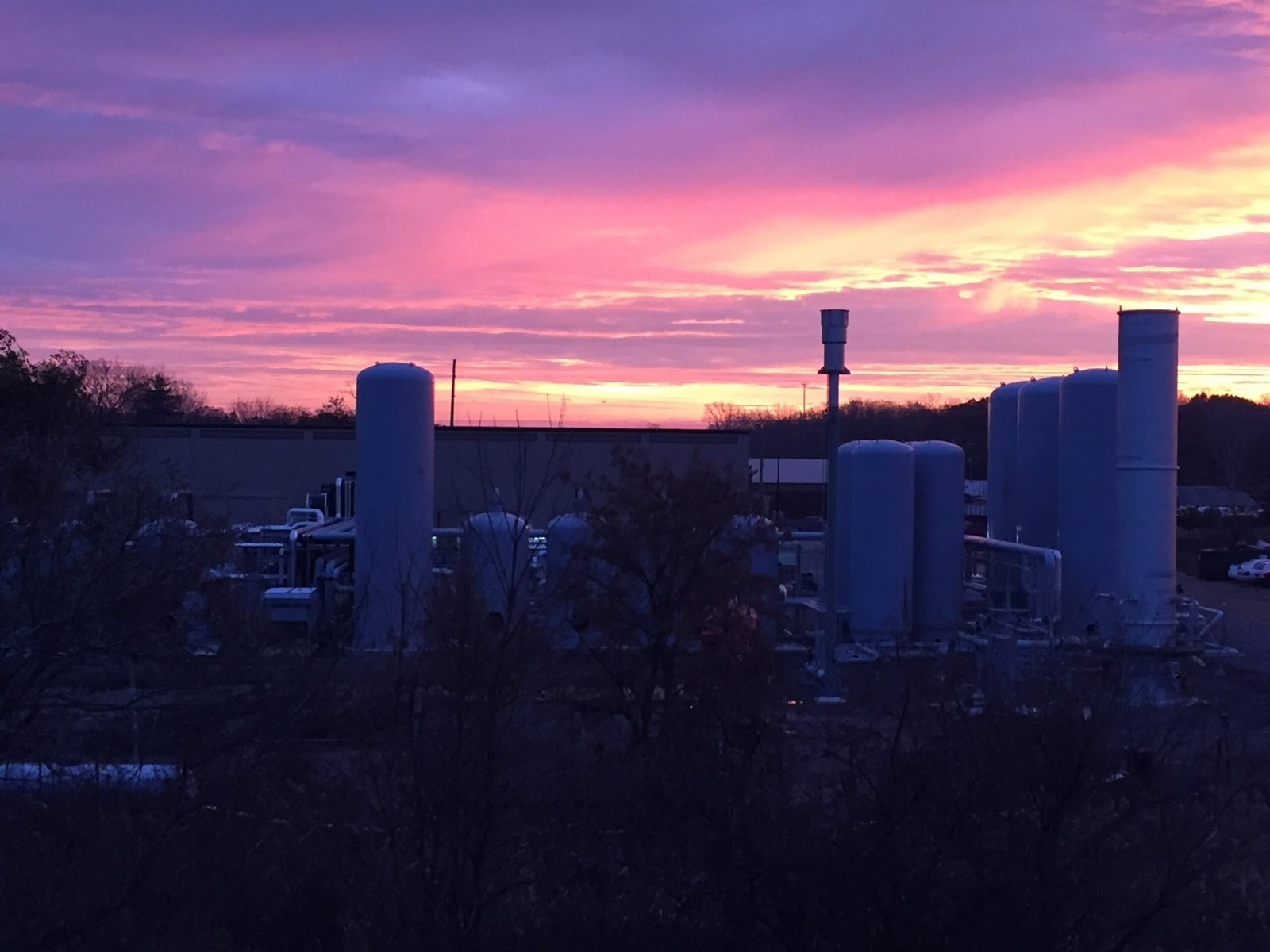 Ameresco’s Woodland Meadows Landfill gas-to-energy facility at sunset.