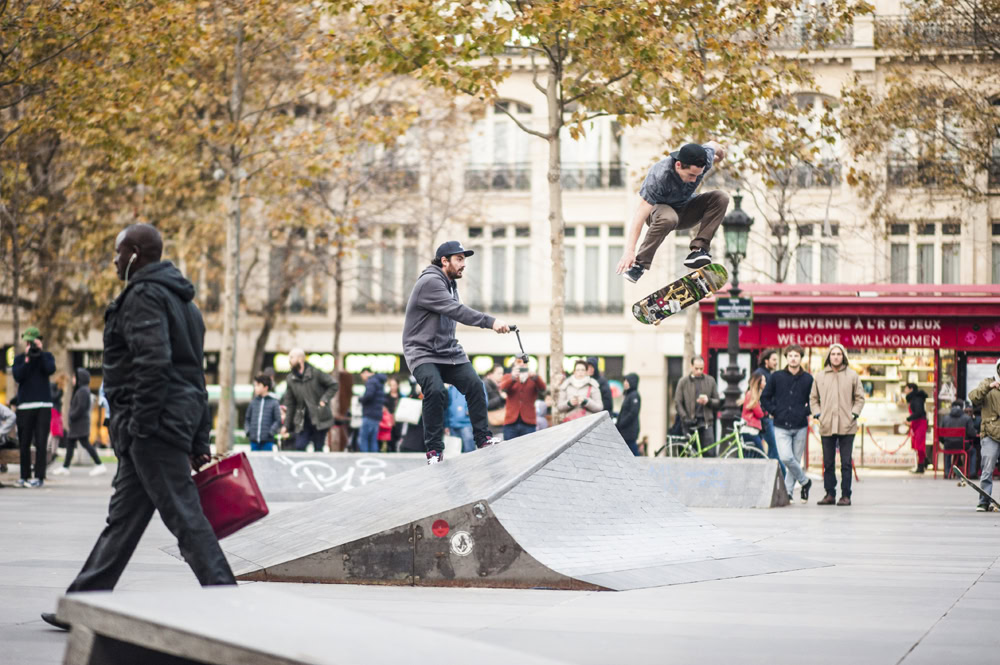 Skater Joseph Garbaccio at the Place de la République skate park in Paris. 