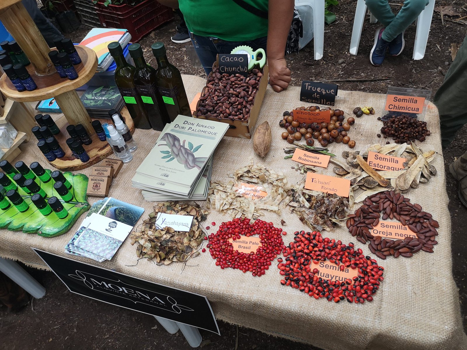 Camino Verde Seeds and Moena products on display at the annual Feria de Intercambio de Semillas y Saberes in Madre de Dios.