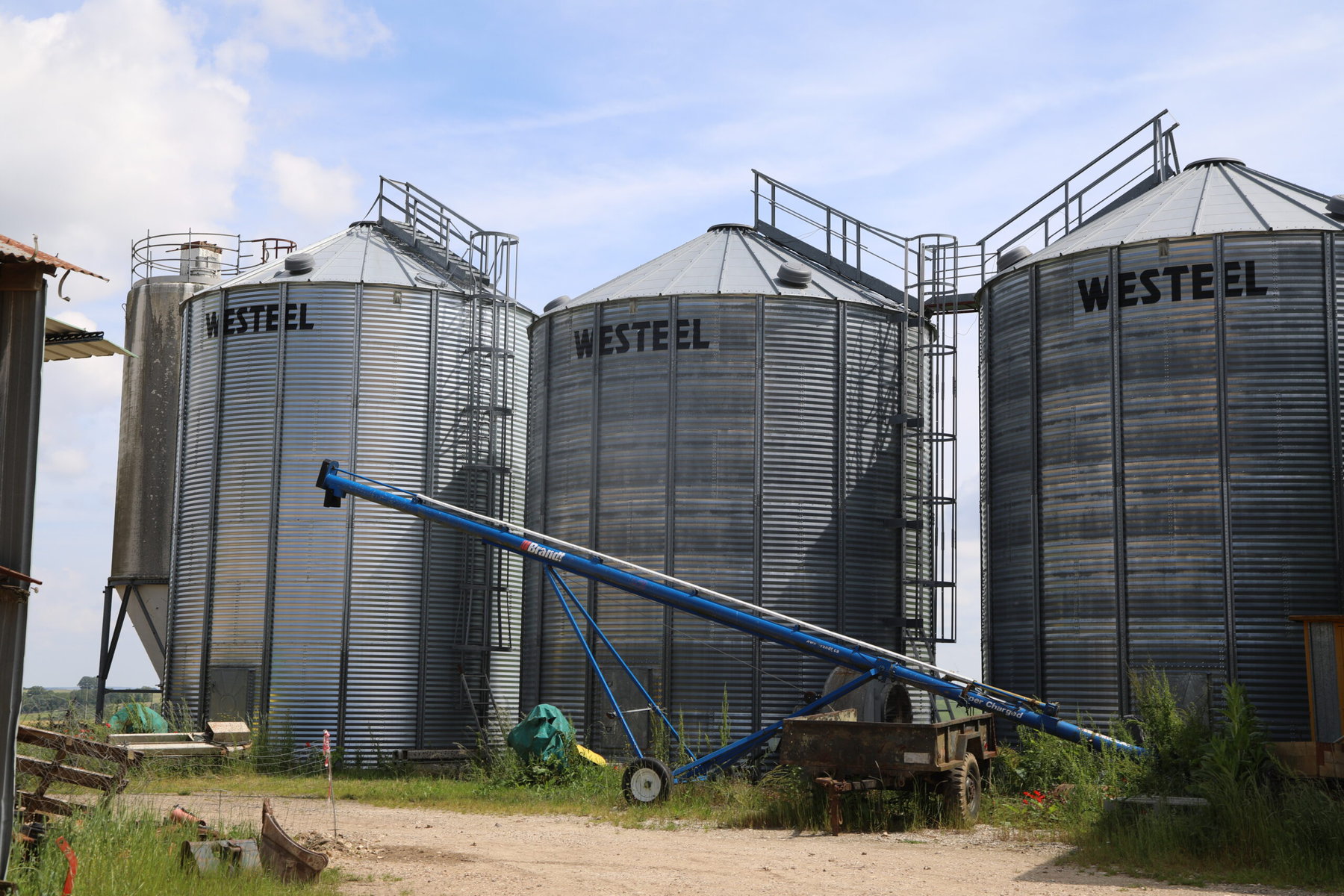 Storage grain containers on Jerome Forgeot's farm