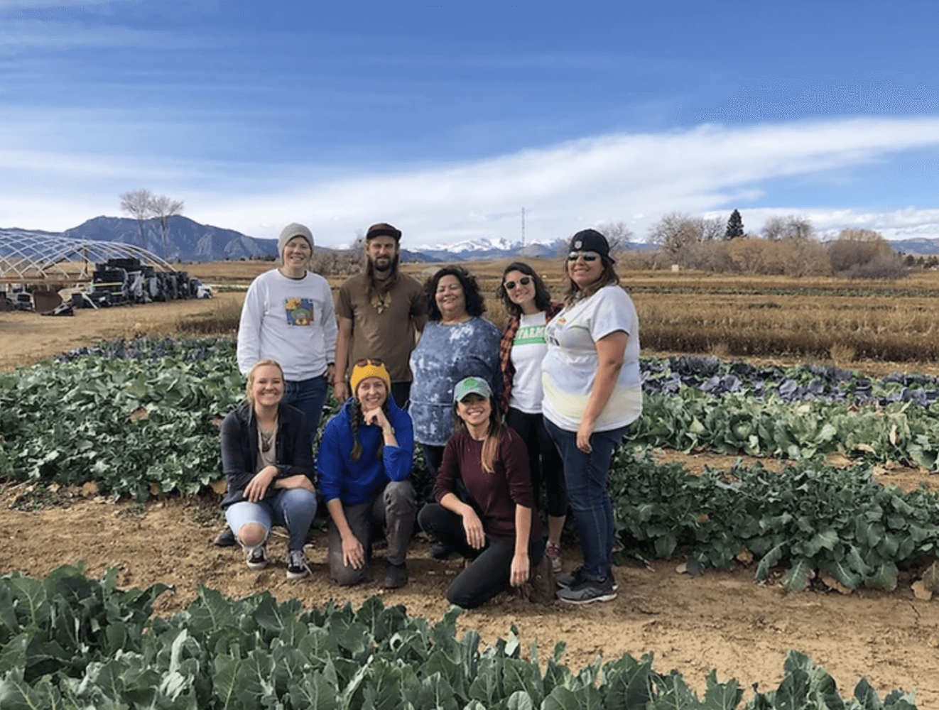 Virginia Ortiz with the GoFarm team on their farm in Colorado.