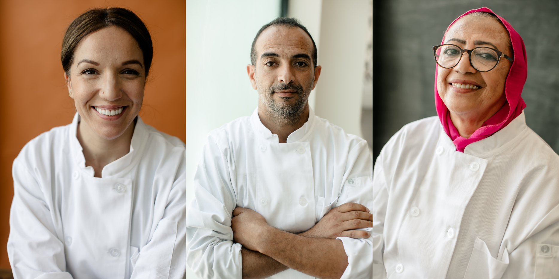 From left: Headshots of Nouel HadjArab, Montassar Dhaouadi and Eglal Abdelhalim. 