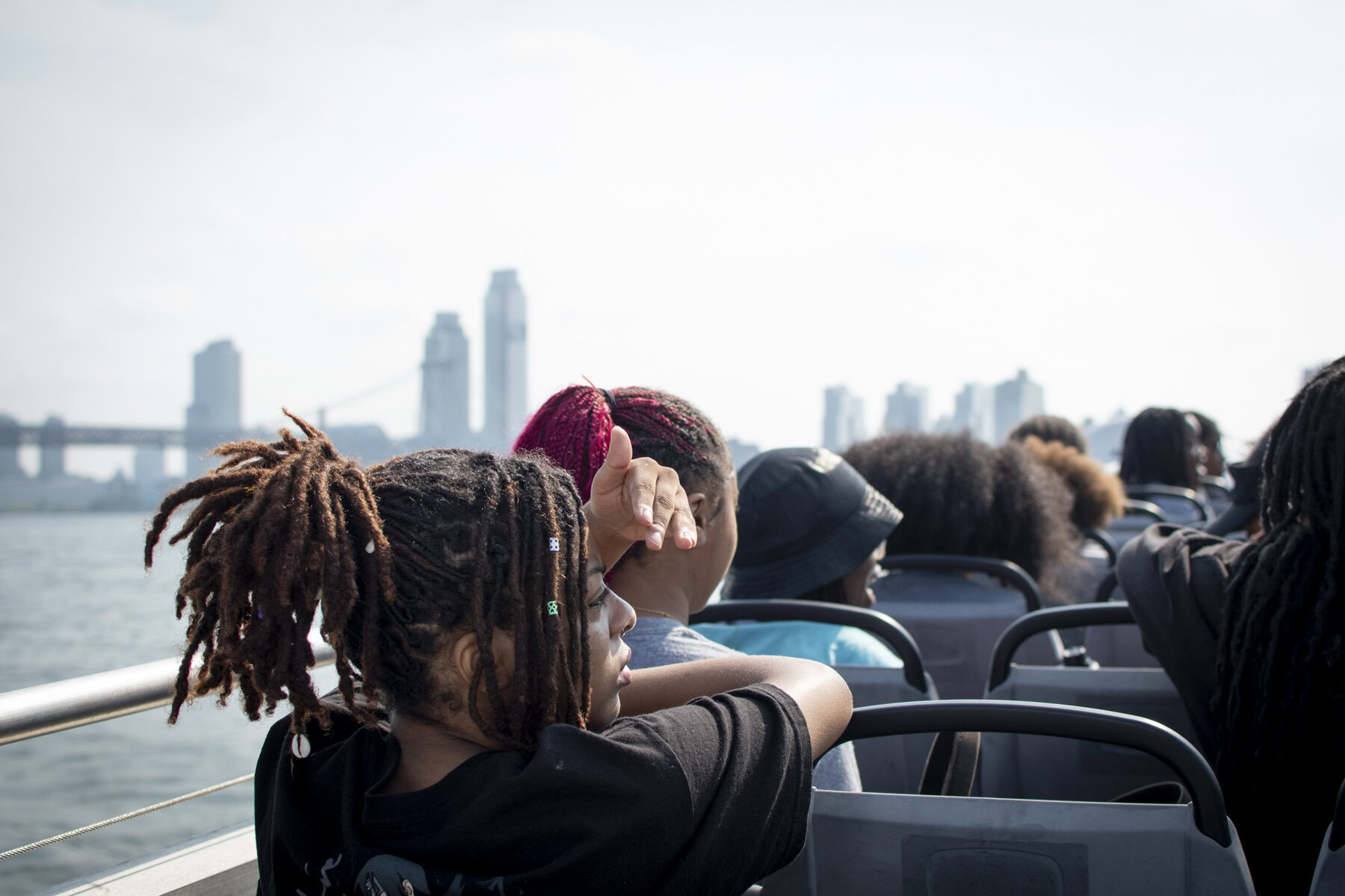 Swim Corps participants enjoyed a ride on the sundeck of an NYC ferry.