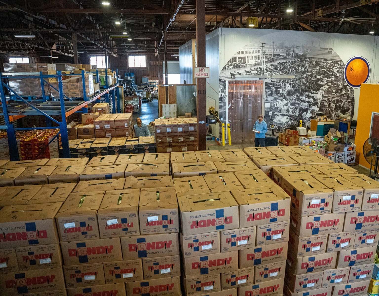 Stacks of boxes at the “Pit Stop” warehouse.