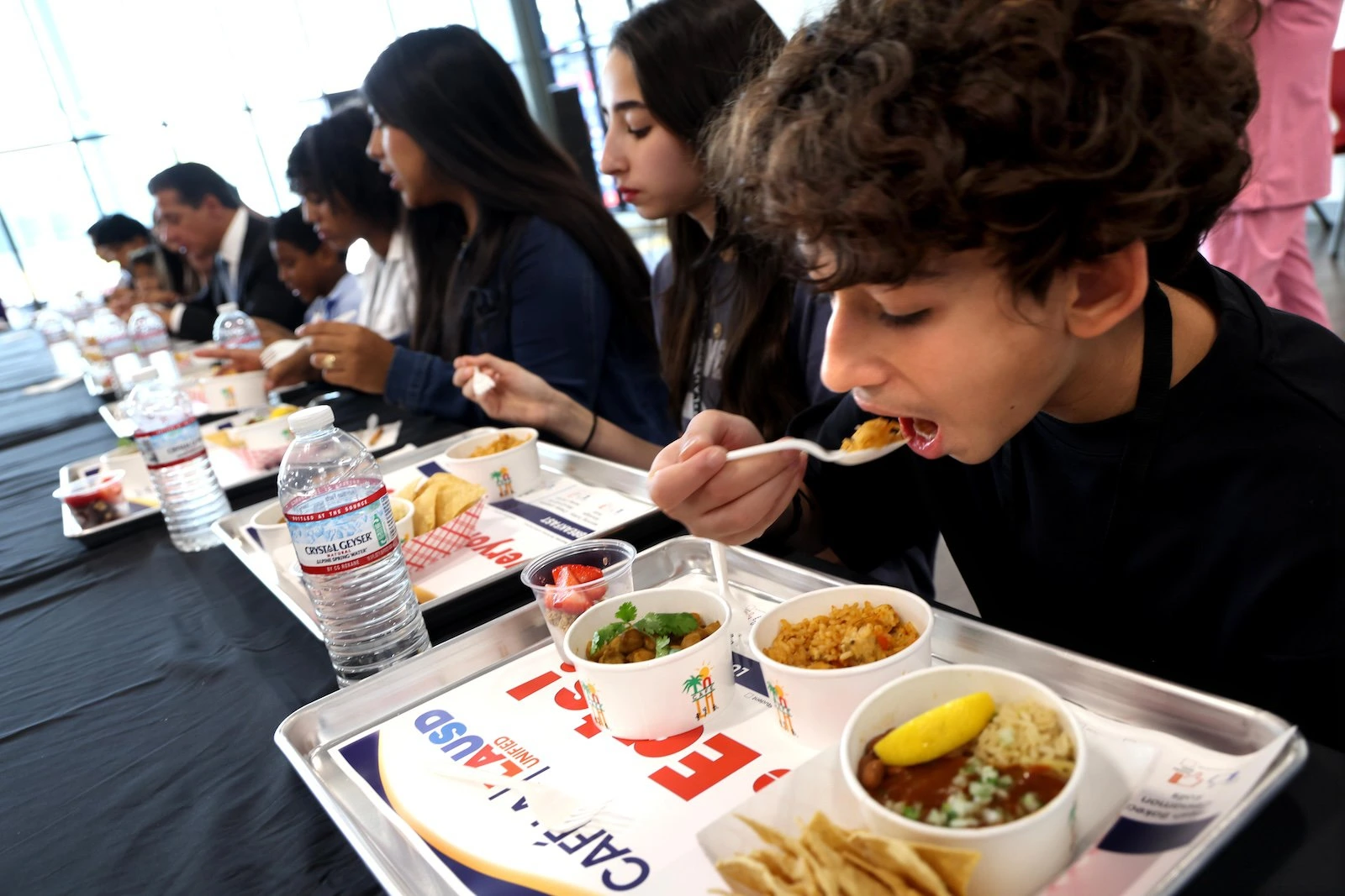 Students participate in an annual food-testing event for the Los Angeles Unified School District, with a menu that included vegan chickpea masala.