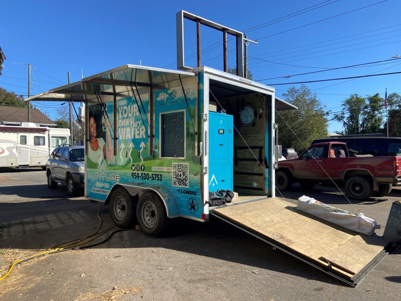 A solar-powered water filter station in Asheville. Credit: Elizabeth Ouzts