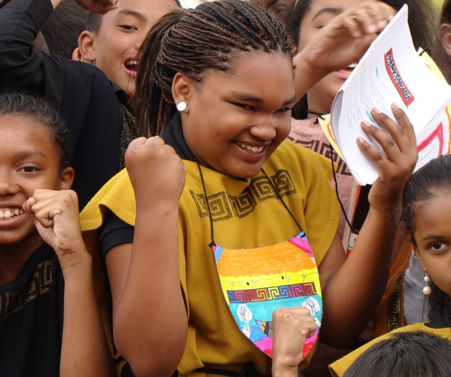 A student looking joyful.