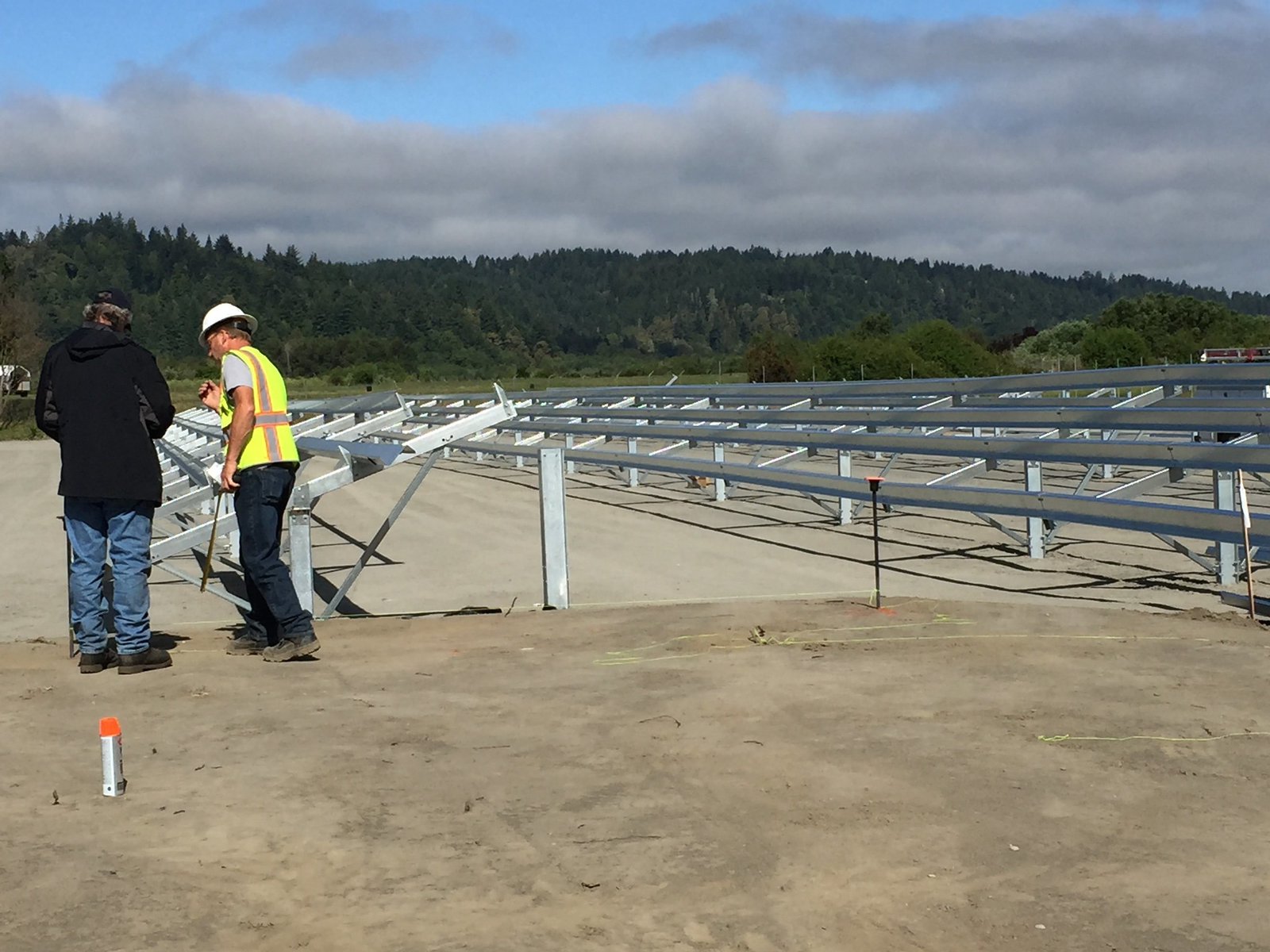 Workers installing the racking for the Blue Lake Rancheria’s 500-kilowatt solar system in June 2016.