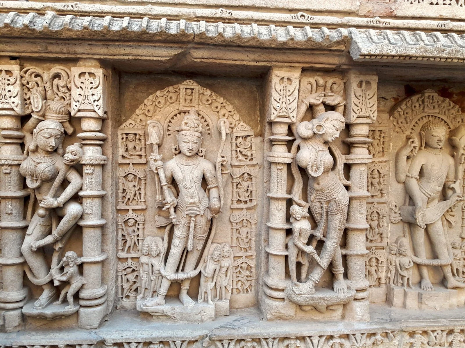 Intricate carvings in an Indian stepwell.