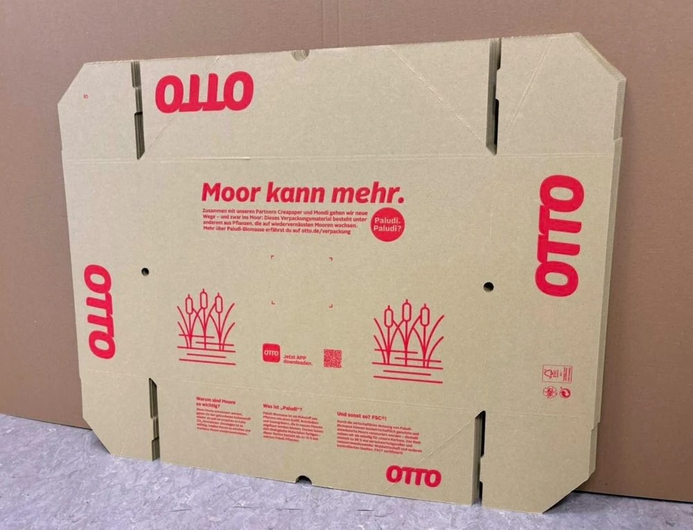 A cardboard box made partly from peatland sedges and rushes for German retailer Otto.